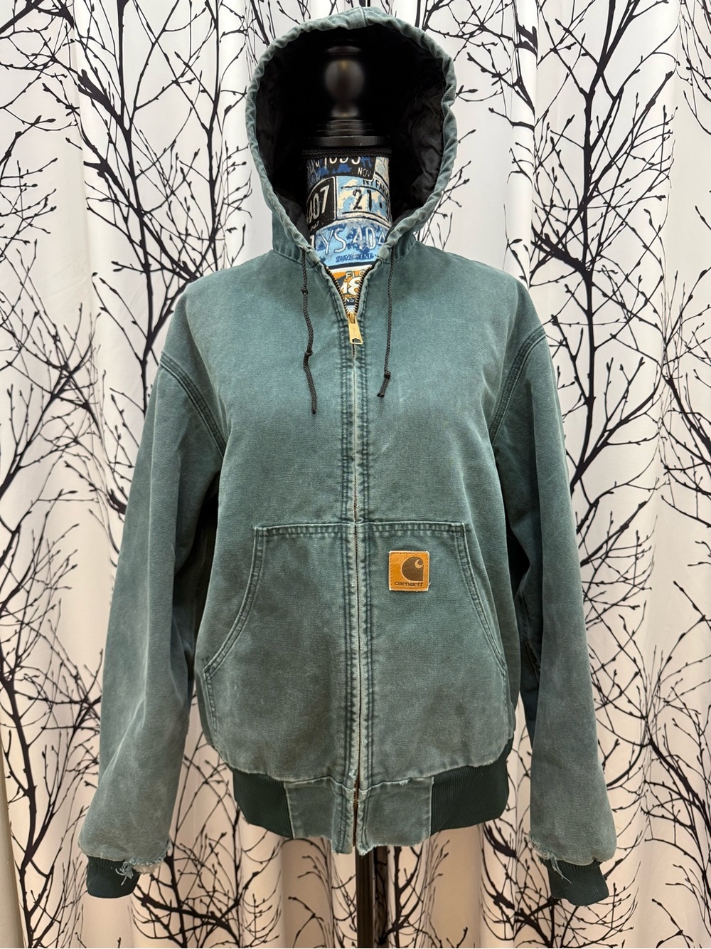 Vintage 90s Carhartt J06 HTG Hunter Green Hooded Quilted Active Jacket Sz Large
